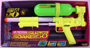 The Super Soaker 50.  This is the gun that changed everything.  When first introduced only the lucky few brought this to battle and were both feared and envied.  You needed this gun on your side and it didn't take long before everyone got one and leveled the playing field.  This gun claimed to shoot 50 feet but really shot about 20.  Still, it held more water than any other and shot double if not triple the distance.