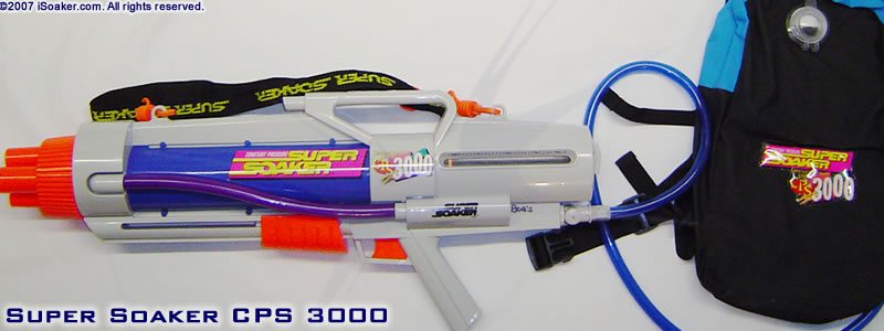 Super Soaker CPS 3000- Was made to replace the discontinued 2000 and although claimed to shoot as far didn't have the same punch.  What it did have was a reservoir backpack giving the warrior a serious advantage. If you got into a one on one fight you better be a good shot cause you will definitely be at lasted.